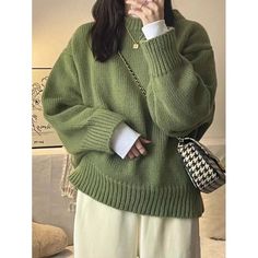 Green Knitted Crew Neck Outerwear, Green Knit Sweater Solid Color, Classic Green Knitted Sweater, Casual Green Ribbed Outerwear, Green Soft Knit Sweater For Cold Weather, Green Casual Tops For Cold Weather, Casual Green Tops For Cold Weather, Casual Green Soft Knit Sweater, Green Soft Knit Casual Sweater