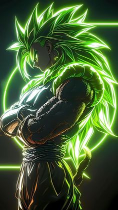 an anime character with glowing green hair