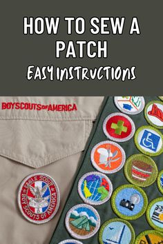 the back of a jacket with patches on it and text overlay that reads how to sew a patch easy instructions