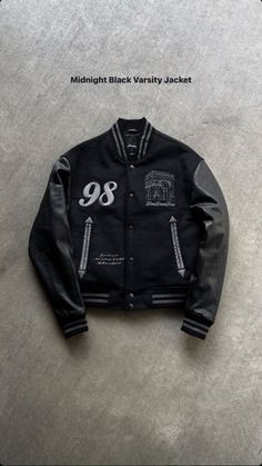 Black Varsity Jacket Outfit Men, Black Varsity Jacket Outfit, Varsity Jacket Outfit Mens, Black Letterman Jacket, Dope Jackets, Black Varsity Jacket, Custom Varsity Jackets, Varsity Jacket Black