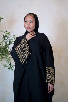 Black Beaded Sleeves Belted Open Front Abaya-PREORDER Beaded Sleeves, Open Abaya, Swimsuits Outfits, Maxi Cardigan, Maxi Skirt Dress, Lace Kimono, Kimono Sleeves, Belt Tying, Cardigan Top