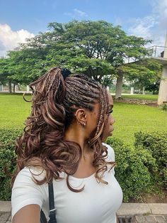 braid french curls |  @ayyahair #curlybraids French Curl Braids Color Ideas, Spiral Braids For Black Women, French Curl Goddess Braids, Boho French Curl Braids, Half And Half Braids, French Curls Hairstyles, French Curls Braids Black Women, French Curl Braids Hairstyles, Auburn Braids