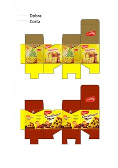 the packaging design for cookies is shown in three separate boxes, one with an open lid and