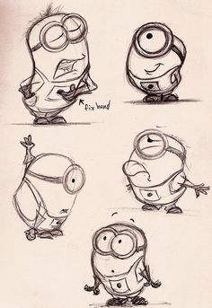 some drawings of minion characters in different poses