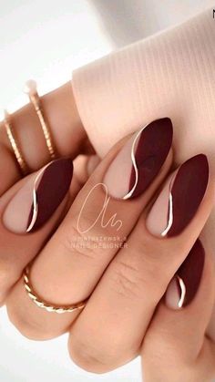 Dusty Pink Nail Ideas, Burgundy Bridesmaid Nails, Nail Designs Accent Nail, Matte Maroon Nails Burgundy, Simple Fall Nail Designs Autumn, Soft Feminine Nails, Maroon Nail Ideas Burgundy, Nude Fall Nails Acrylic, Simple Gold Nail Designs