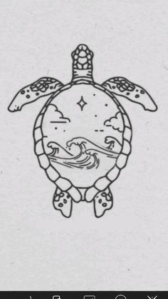 a drawing of a sea turtle with waves coming out of it's back end