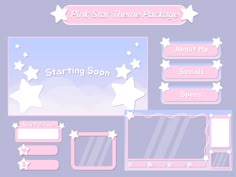 the pink star theme package is shown in three different colors and sizes, including stars