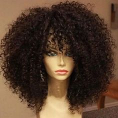 16 Inch Afro Kinky Curly Hair Wigs With Bangs Soft Fluffy Synthetic Fiber None Lace Wigs For Party Cosplay Daily Use Curly Full Lace Wig, Afro Wig, Virgin Hair Wigs, Pelo Afro, 100 Human Hair Wigs, Curly Human Hair Wig, Curly Lace Front Wigs, Front Lace Wigs Human Hair