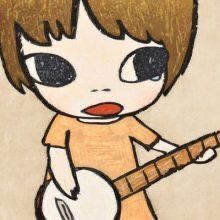 a drawing of a girl playing a guitar