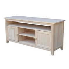 a wooden entertainment center with doors and drawers