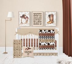 a baby's room with cowboy themed decor