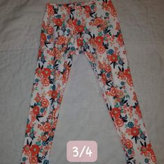 Floral Dot Dot Smile Leggings Size 3/4 Cute Stretch White Pants, Playful White Cotton Leggings, Spider Leggings, Smile White, Gold Leggings, Rose Leggings, Orange Leggings, Halloween Leggings, Dot Dot