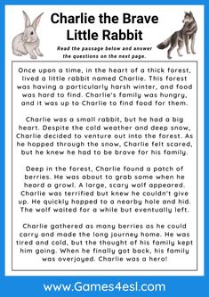 a page from the children's book charlie the brave, with an image of two rabbits