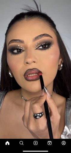 Las Vegas Makeup Looks, Black Rave Makeup, Glam Makeup With Rhinestones, Dark Rave Makeup, 80s Rockstar Makeup, Makeup Looks Birthday, New Year Eve Makeup, Club Makeup Looks, Concert Makeup Ideas