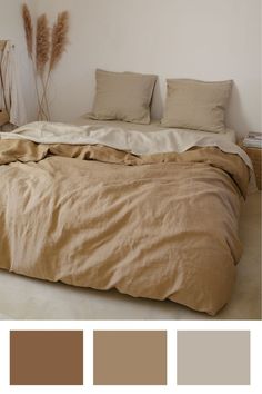 Earthy Bedroom Decor Bedroom Ideas Tan Bedding, Oatmeal And Terracotta Aesthetic, Linen Colored Bedroom, Bed Sheet Color Combos, Oatmeal Color Bedding, Earthy Bed Sheets, Earthy Comfy Bedroom, Linen Bed Sheets Aesthetic, Bedding Ideas Linen