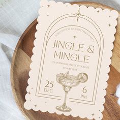 an image of a wedding card on a wooden plate