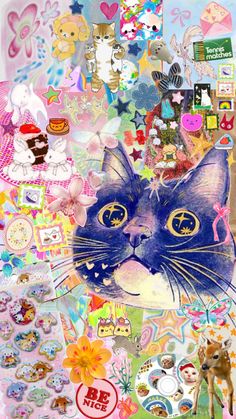 an image of a cat surrounded by many stickers