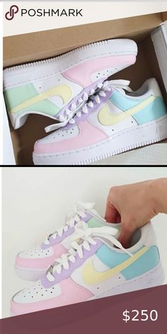 Nike Custom Air Force 1 Pastel NWT Nike Shoes Pastel Colors, Nike Custom Pastel, Custom Air Force 1 Colorful, Buty Nike Air Force, Diy Custom Air Force 1, Pastel Air Force 1, Pastel Nike Shoes, Colorful Air Force 1, Nike Pastel Shoes