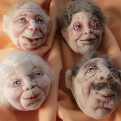 four older people with facial expressions on their faces are lying in the middle of an orange blanket