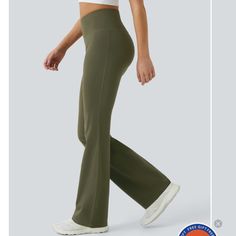 See Photo Of Product Details Smoke And Pet Free Olive Green Plain Pants, Forest Night, Flared Leggings, Pilates Yoga, Leggings With Pockets, Flared Trousers, Bleach Wash, Flare Trousers, Gym Leggings