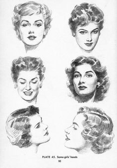 four women's hair styles from the 1950's