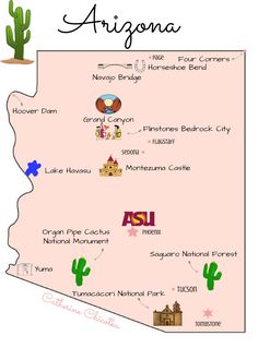 a map of the state of arizona with all its major cities and towns on it