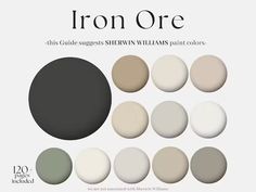 the color palettes for iron one are shown in different shades and sizes, including dark gray