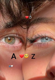 two people with different colored eyes are looking at each other's faces and the words az on their forehead