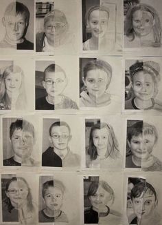 a bunch of pictures that have been drawn on the wall with people's faces