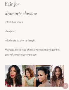 the hair for dramatic classics is shown in three different styles, including long and short hair