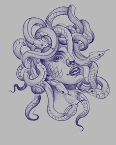 a drawing of a woman with snakes on her head