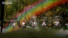 four people sitting on chairs in front of a rainbow colored background with the words fearpada