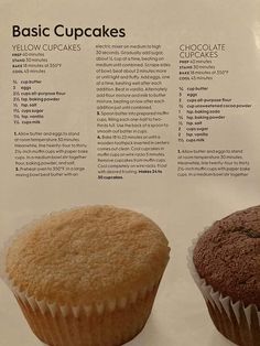 two muffins sitting side by side on top of a white paper with instructions