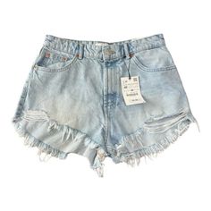 Nwt Blue Denim Summer Shorts Hot Pants By Zara Size 8 Condition Is Brand New. Please Refer To Pictures For Exact Condition. Feel Free To Ask Any Questions, I’ll Be Glad To Answer. Cheap Zara Blue Jean Shorts, Cheap Mid-rise Shorts From Zara, Mid-rise Denim Blue Bottoms With Frayed Hem, Ripped High Waist Medium Wash Bottoms, Summer Washed Blue Jeans With Five Pockets, Ripped High Rise Light Wash Bottoms, High Rise Ripped Light Wash Bottoms, Relaxed Fit Ripped Washed Blue Bottoms, Washed Blue Ripped Relaxed Fit Bottoms