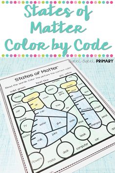 the states of matter color by code game is shown on a blue background with polka dots