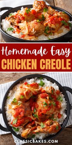 how to make chicken creoe in a cast iron skillet with rice and tomatoes