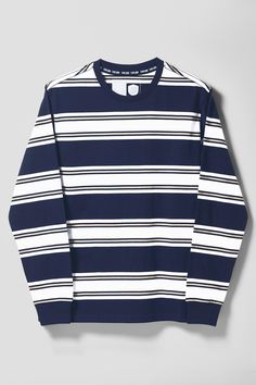 LIQUID YARN DYE STRIPE LONG SLEEVE TEE - Team Liquid Fall Streetwear Top With Contrast Stripes, Navy Crew Neck Top With Contrast Stripes, Navy Tops For Spring Streetwear, Navy Cotton Tops With Three Stripes, Navy Cotton Top With Three Stripes, Navy Tops With Contrast Stripes For Spring, Navy Top With Contrast Stripes For Spring, Indigo Casual Tops For Streetwear, Long Sleeve Tops With Three Stripes For Fall