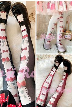 #lolita #lolitafashion #lolitaaesthetic #lolitaaccessories #lolitalegwear #lolitasocks #strawberrysocks #lolitatights #tights Harajuku Style Stretch Bottoms For Spring, Kawaii Fitted Bottoms For Spring, Cute Stretch Knee-high Stockings, Cute Fitted Knee-high Stockings, Cute Fitted Knee-high Legwear, Cute Fitted Knee-high Hosiery, Spring Stretch Knee-high Tights, Harajuku Style Thigh-high Stretch Stockings, Cute Thigh High Fitted Stockings