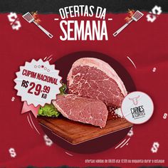 an advert for steaks on a cutting board with the caption deftas da semana