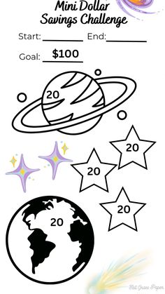 a coloring page with stars and planets on it