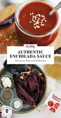 the ingredients for authentic enchilada sauce on a plate