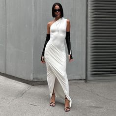 Women's Solid Color Slim One Shoulder Dress Emo Glam, Long Skirt Fashion, Sleeveless Skirt, Long Dress Casual, Island Style, Asymmetrical Skirt, 80 Dress, Sleeveless Maxi Dress, Types Of Skirts