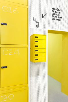 the yellow lockers are next to each other