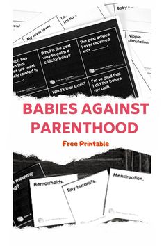 a book cover with the words babies against parenthood written in red and black on it