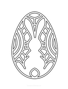 an easter egg with geometric designs in the shape of a rabbit's head, on a white background