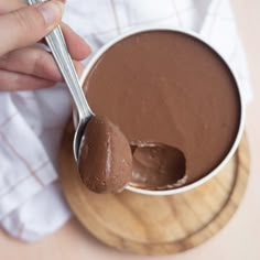 a person holding a spoon with chocolate in it