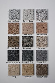 the different types of granites are shown in this image, and each is labeled with their own name