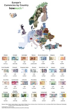 the euro currency map shows countries by country and how much money is in each country