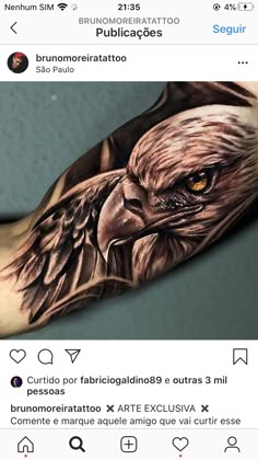 an eagle tattoo on someones arm with the caption's name in spanish