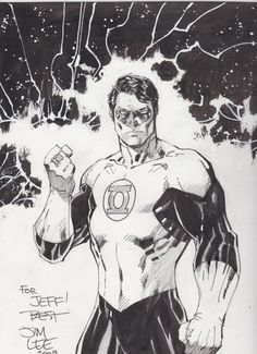 a black and white drawing of a man in a superman suit holding his fist up